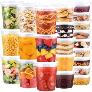 60 Sets Deli Containers with Lids, 32/16/8 oz X 20 Set Each, Leak-Proof & BPA Free Airtight Stackable Takeout Plastic Food Storage Containers, Freezer/Microwave/Dishwasher Safe