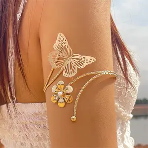 Punk Geometric Floral Open Arm Cuff for Beach Party Floral Cutout Arm Band Punk Style Beach Arm Chain Summer Beach Party Geometric Punk Arm Cuff