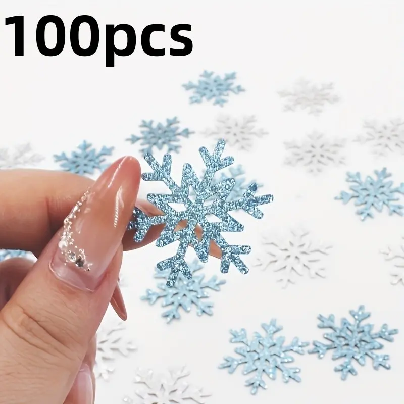 100pcs Glittering Silver Blue Snowflake Confetti, Mixed Color Decorations for Christmas, New Year, Winter Wedding, Birthday, Festival Events