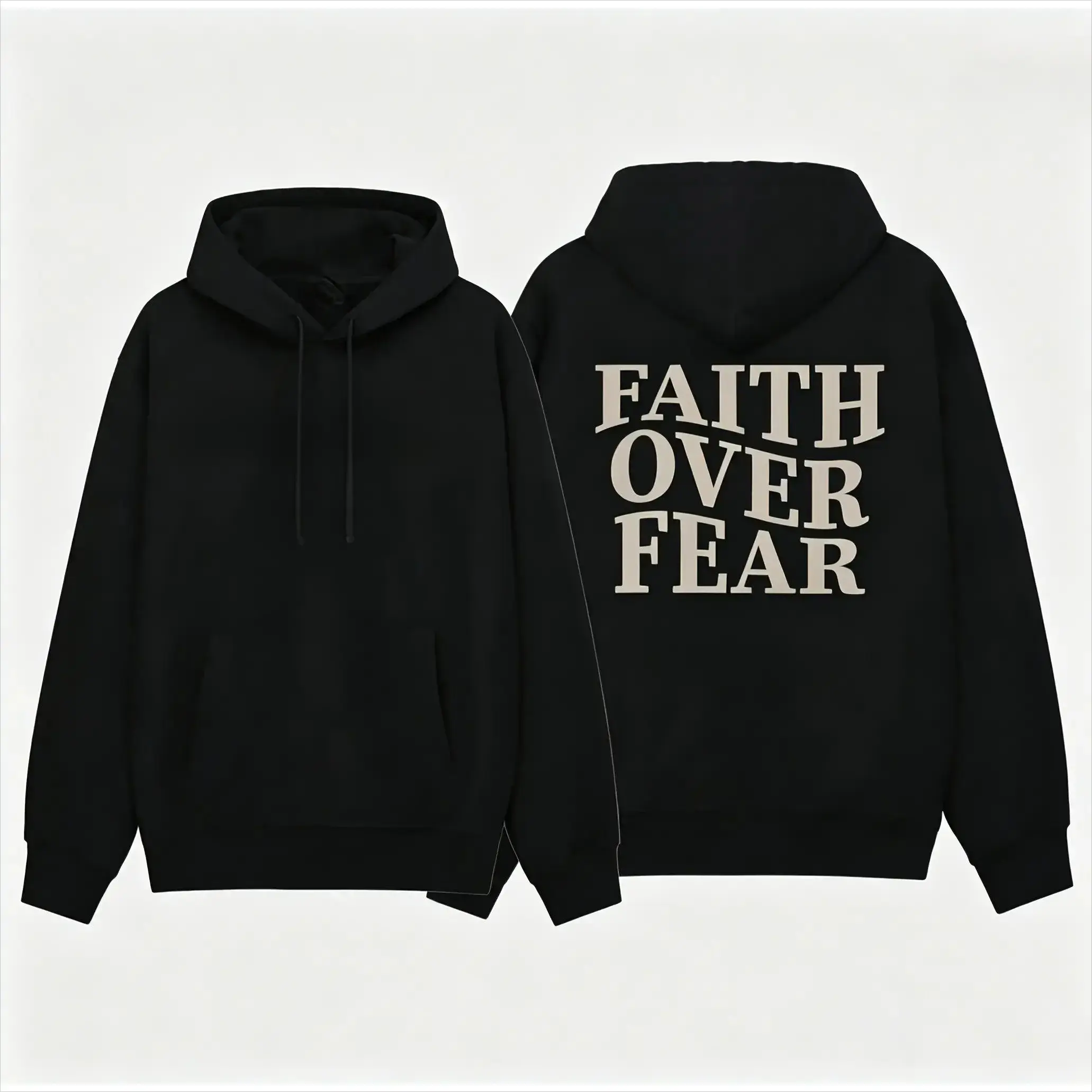 Men's Faith Over Fear Graphic Hoodie - Bible Verse Jesus Printed Pullover, Casual Comfy Sweatshirt for Daily Street Wear