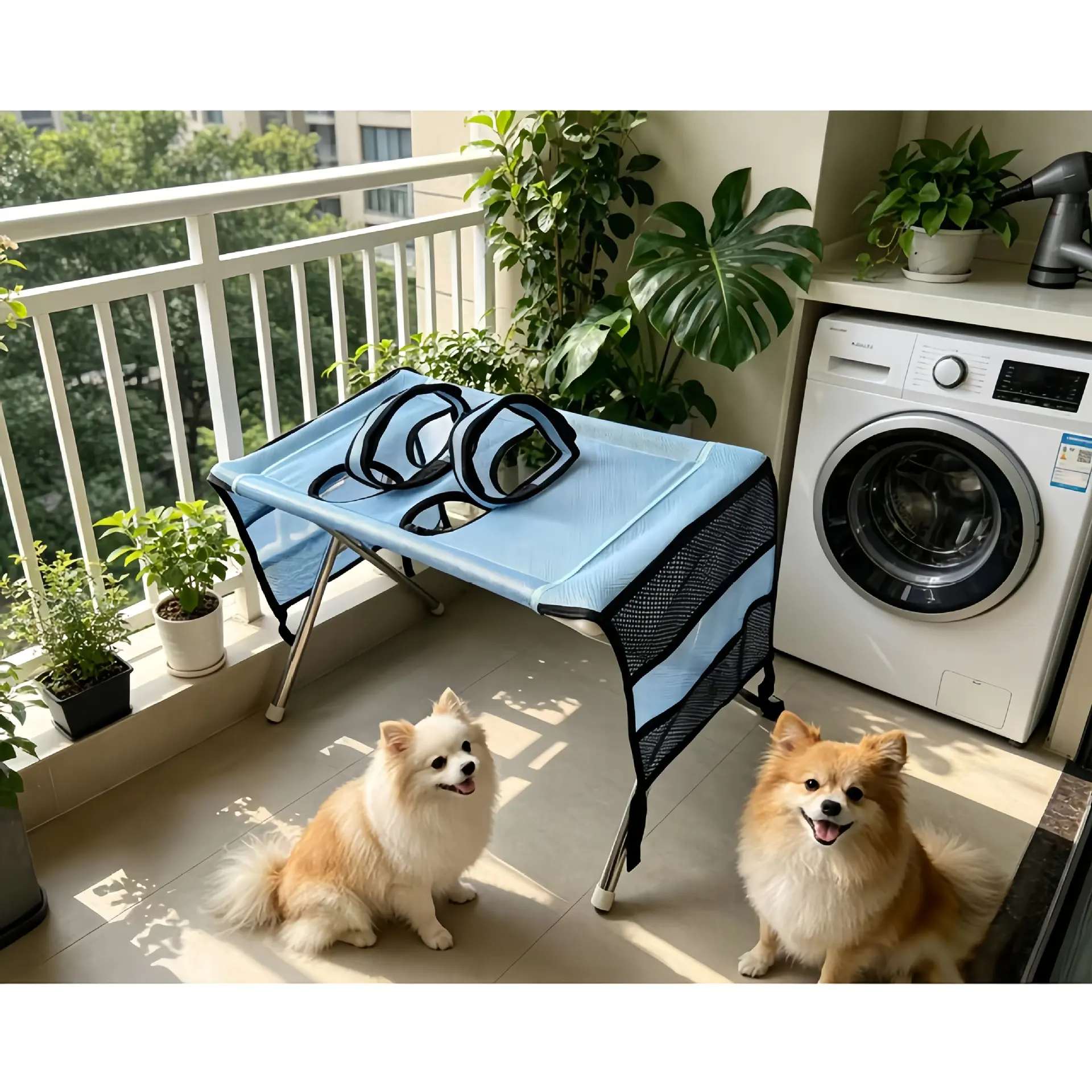 Small Dog & Cat Grooming Hammock with Stainless Steel Fold-Flat Stand, Joint Support Pet Harness for Nail Trimming & Bathing (Fitness Agility Training Equipment)