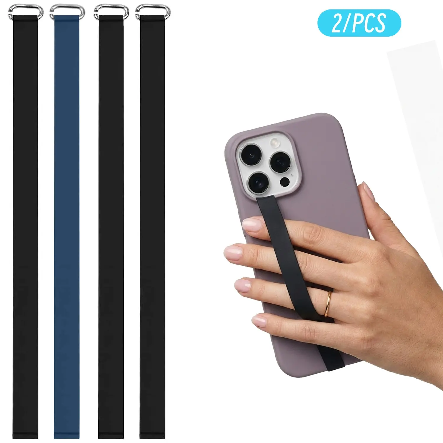 2-Pack Smooth Silicone Phone Loop Strap, Elastic Soft Phone Grip, Anti-Drop Ultra-Slim Strap, Compatible with iPhone & Most Cases, Cell Phone Accessories