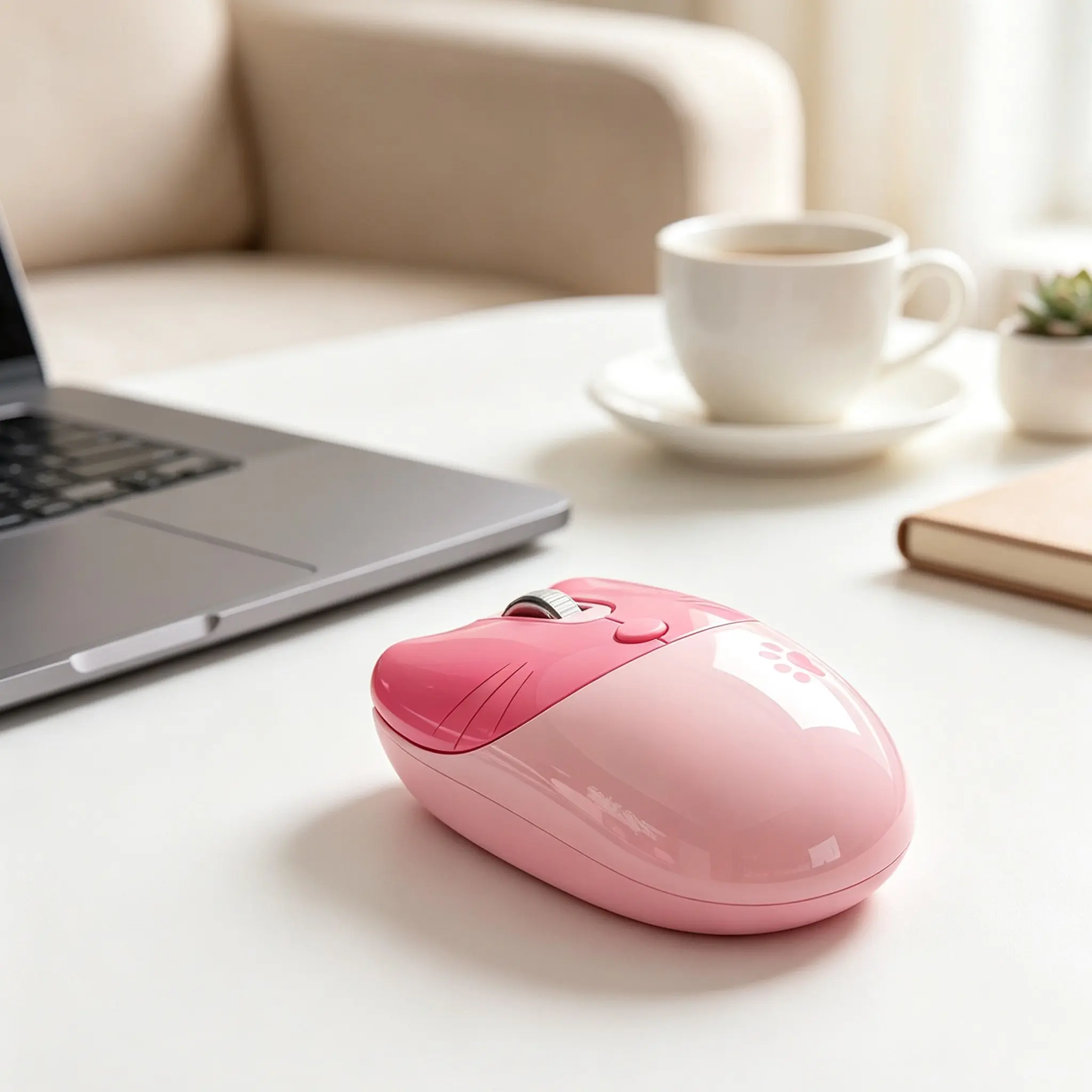 MOFii M3DM Pink Gradient Cat Dual-Mode Wireless Mouse, Cute Paw Design Ergonomic Office Mouse with 3 Adjustable DPI, Compatible with Laptops, Desktops & Tablets
