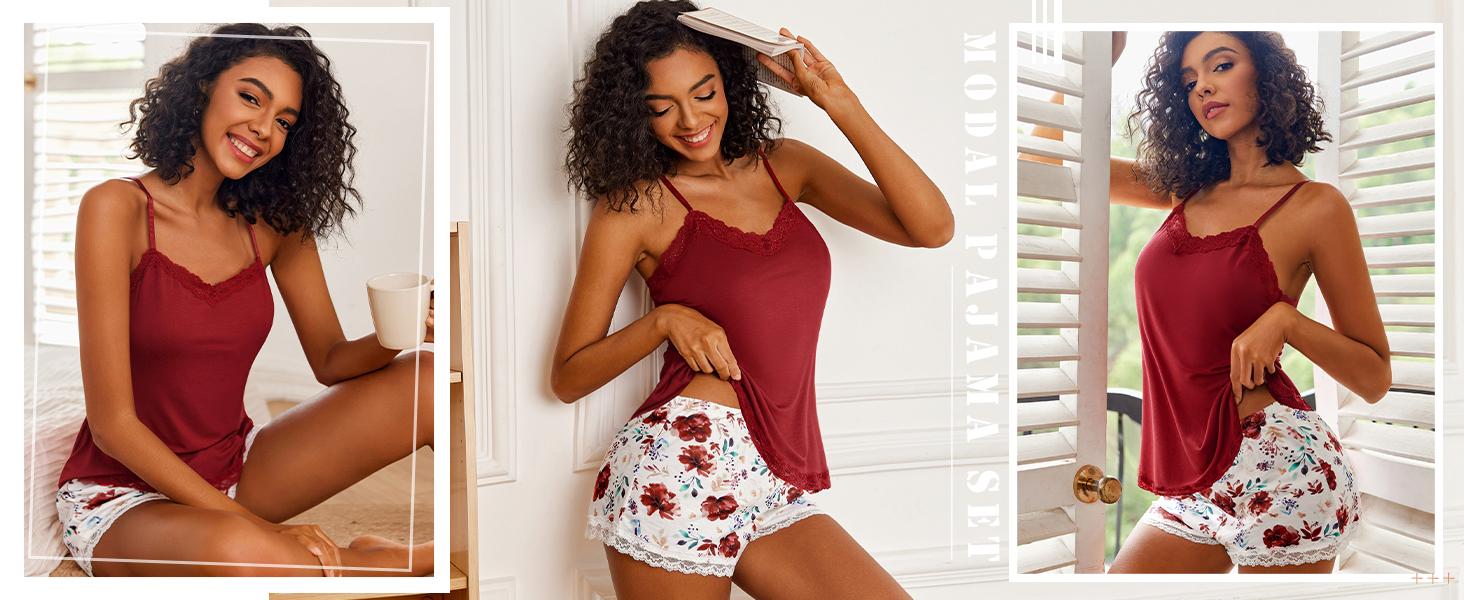 Women's Camisole Pajama Set Modal Pajamas Lace Trim Short Pajama Set with Shorts Easter Gift