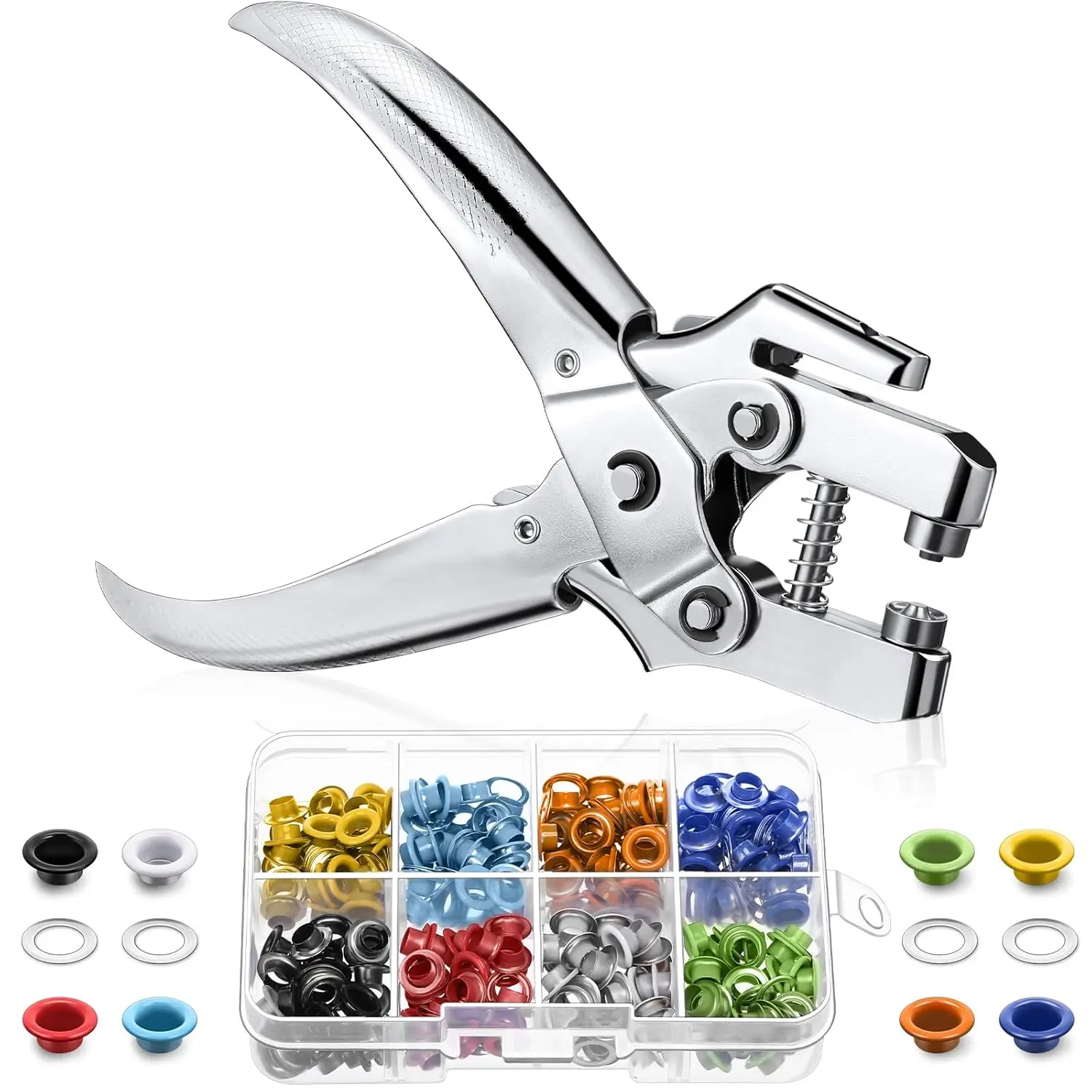 3/16 Inch Grommet Tool Kit Eyelet Plier Set Hole Grommet Hand Press Pliers with 200 Pieces of Eyelets for Shoes Clothes Bags(Multicolor)