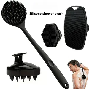 This four-piece shower brush set is designed for massage of the back, face, body, and scalp. It includes a gentle, long-handled body brush with soft bristles that effectively cleanses and removes dead skin.