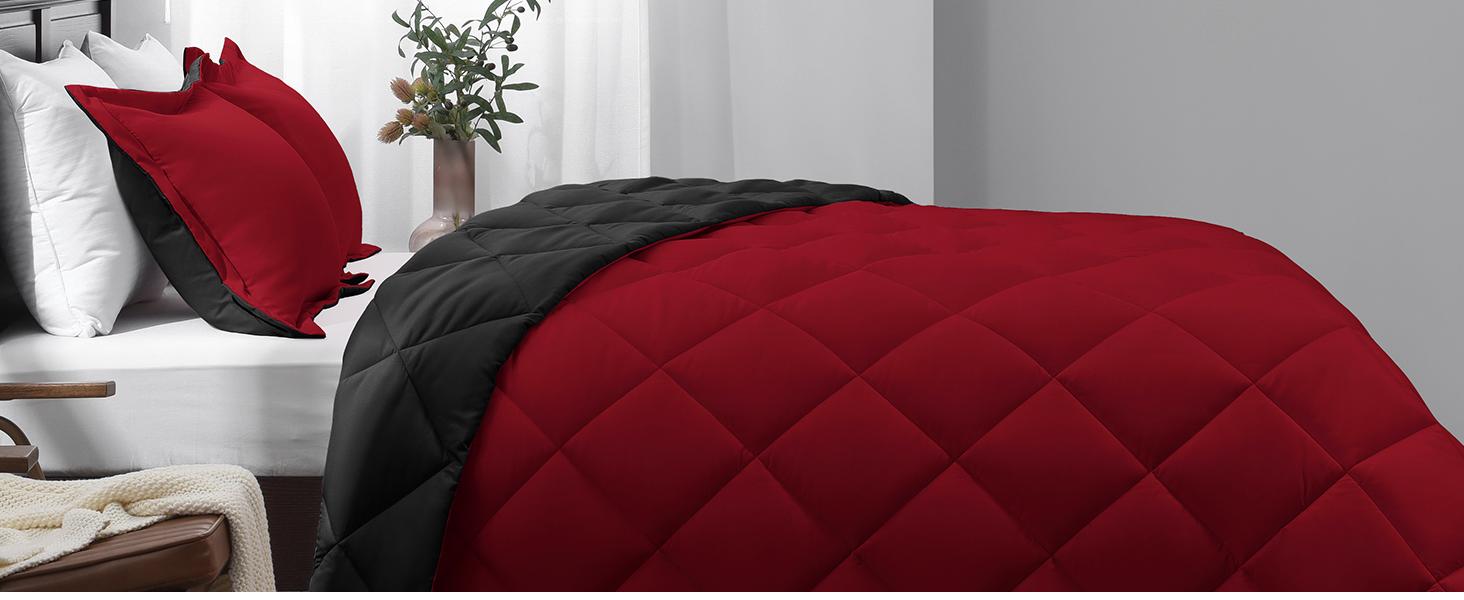 Queen Comforter Set - Orange Comforter Set Queen, Reversible Bed Comforter Queen Set for All,/Charcoal Gray, 1 Comforter (88"x92") and 2 Pillow Shams (20"x26"+2")