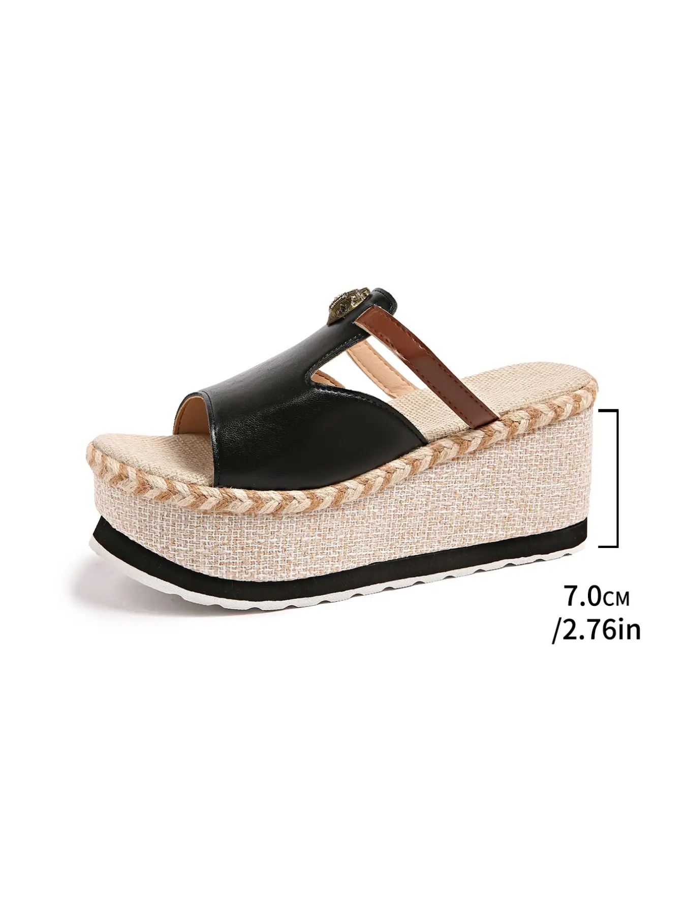 2026 New Thick Sole Straw Sandals for Women, Vintage Metal Decor, Wedge Heel, Beach Vacation, Versatile Flip Flops