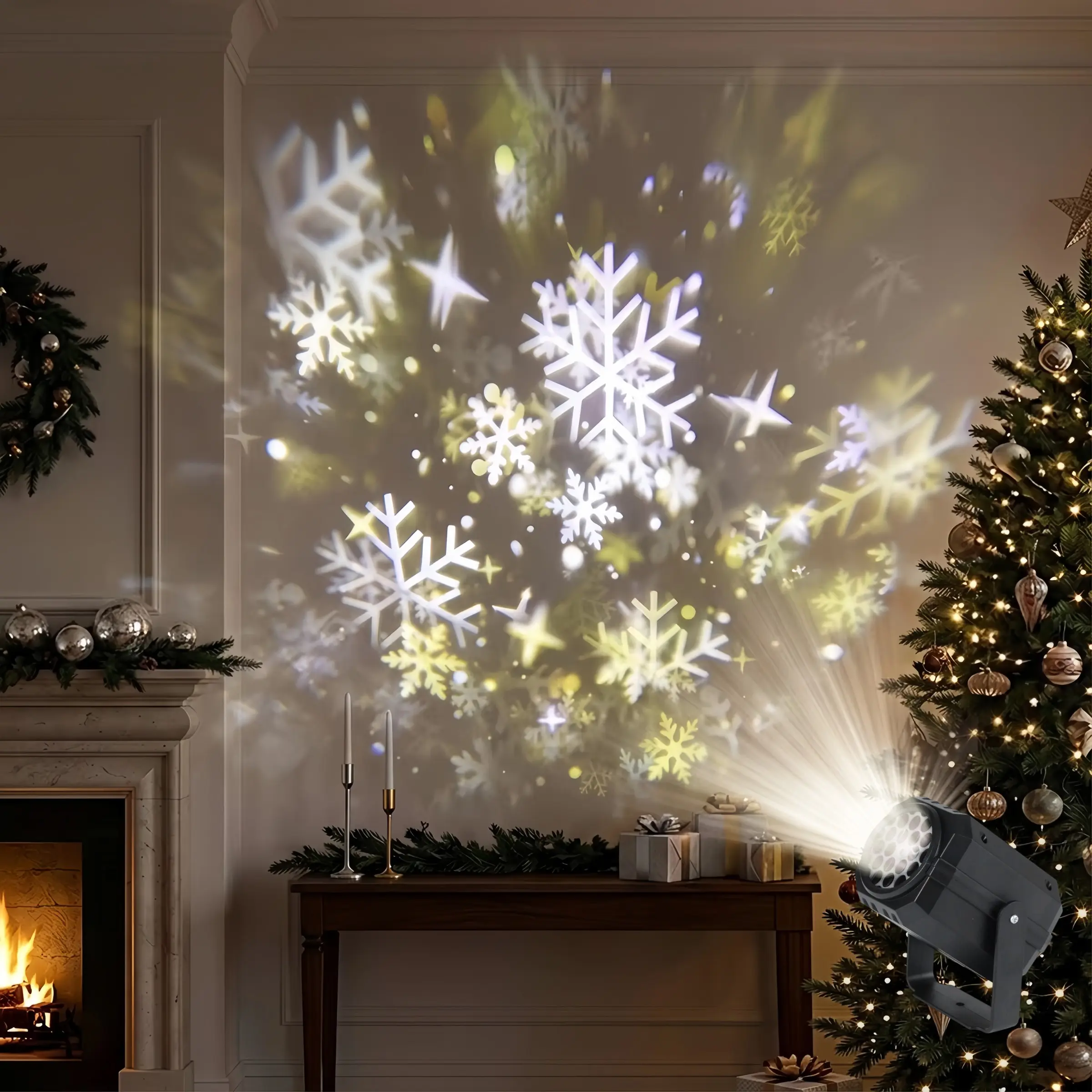USB Powered Christmas Snowflake Projector Light, LED Atmosphere Lamp, Holiday Decorative Light, Ideal for Living Room, Bedroom, Party Room
