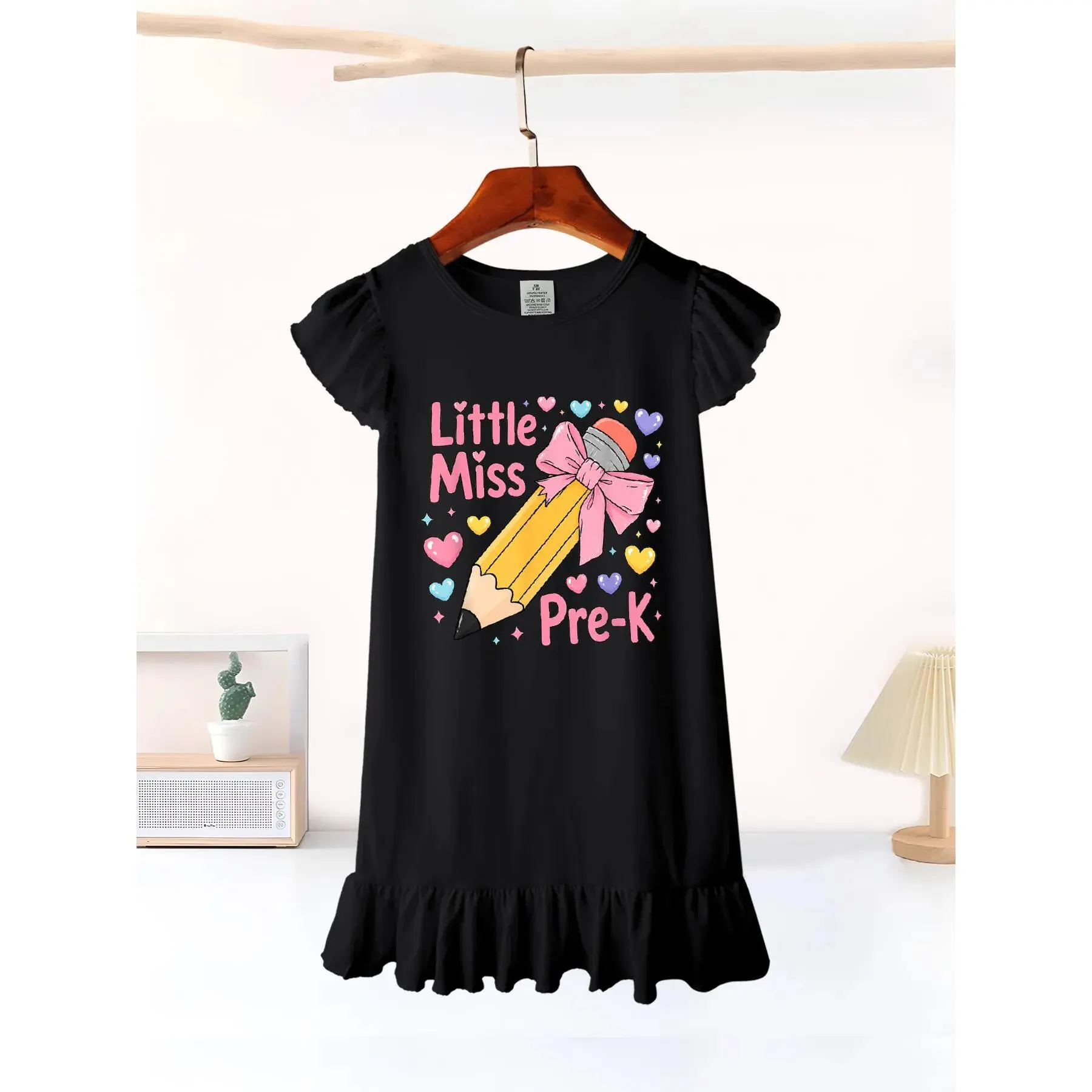 Little Miss Pre-K Pencil Coquette Bow Back to School Girls' Summer Flutter Sleeve Casual Dress - Soft, Durable, Easy-Care, Ideal for School & Outdoor Activities - Local warehouse