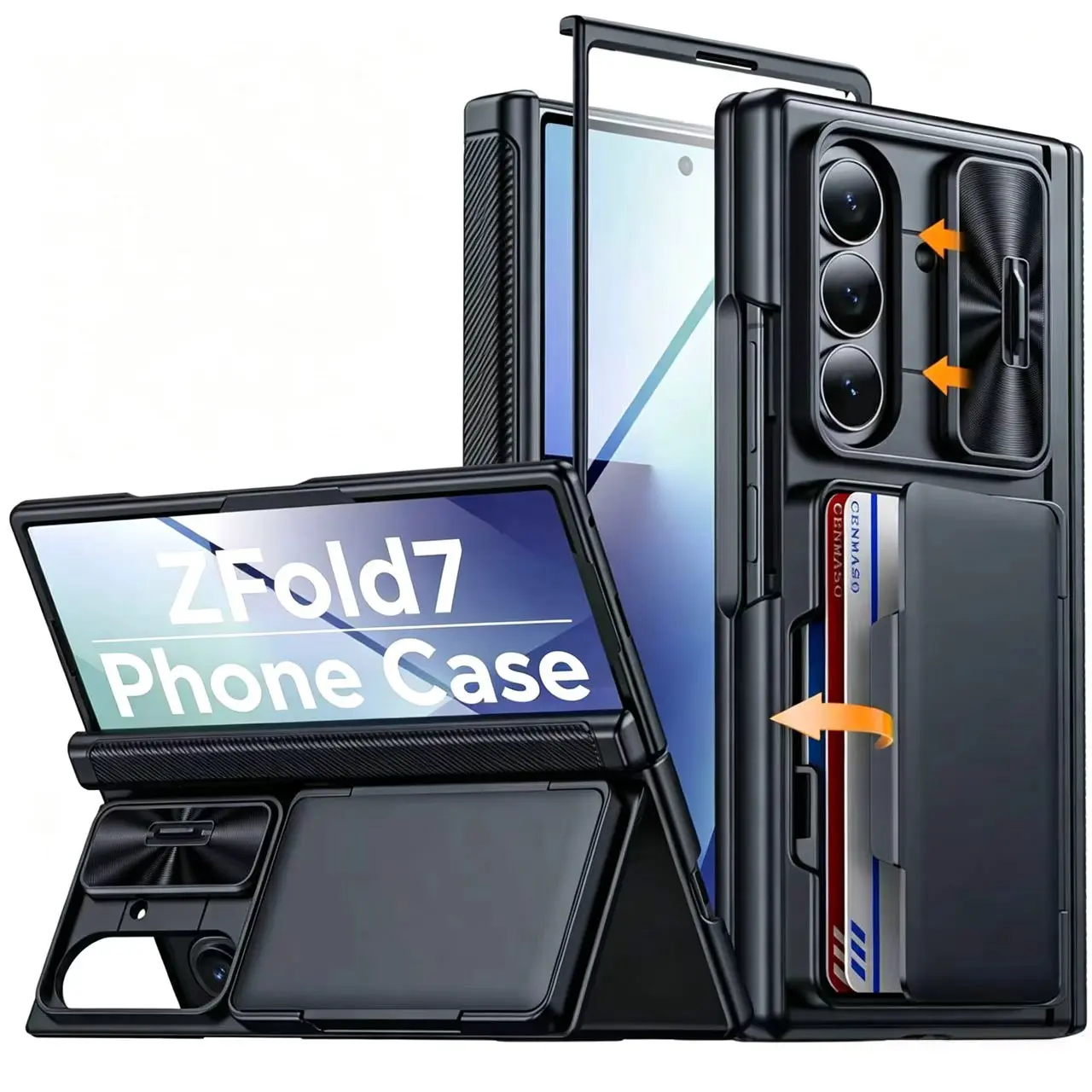Oupeigar Minimalist Plastic Shockproof Casing for Samsung Galaxy Z Fold 7 Cellphone, RFID Blocking, Card Holder, Camera Cover, Hinge Protection, Hidden Freestanding Kickstand, Screen Protector, Slim Flip Design, Handheld Devices Accessories