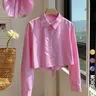 Women's Striped Print Shirt Blouse, Casual Long Sleeve Collared Top for Daily Wear, Casual Daily Tops, Ladies Clothes for All Seasons, Knot Button