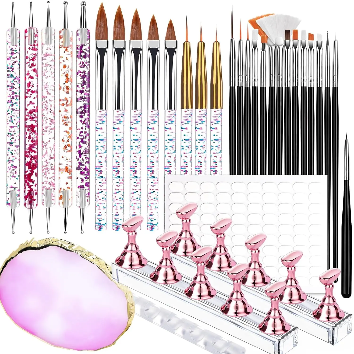Complete 34-Piece Nail Art Tool Kit – Includes Magnetic Nail Stands, Multi-Size Brushes, Dotting Pens, Resin Palette, Brush Holder & 200pcs Double-Sided Tape – Essential for DIY Nail Art, Beginners to Advanced Users Manicure Nail Kit