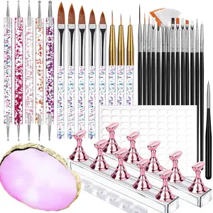 Complete 34-Piece Nail Art Tool Kit – Includes Magnetic Nail Stands, Multi-Size Brushes, Dotting Pens, Resin Palette, Brush Holder & 200pcs Double-Sided Tape – Essential for DIY Nail Art, Beginners to Advanced Users Manicure Nail Kit
