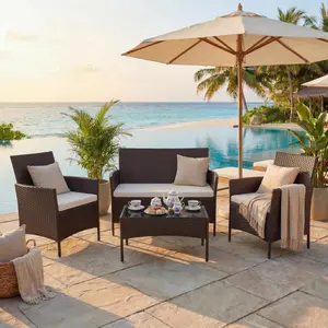 OP-4 Piece Patio Furniture Set, Rattan Wicker Patio Conversation Set with Coffee Table, Outdoor Table and Chairs Set for Backyard Poolside