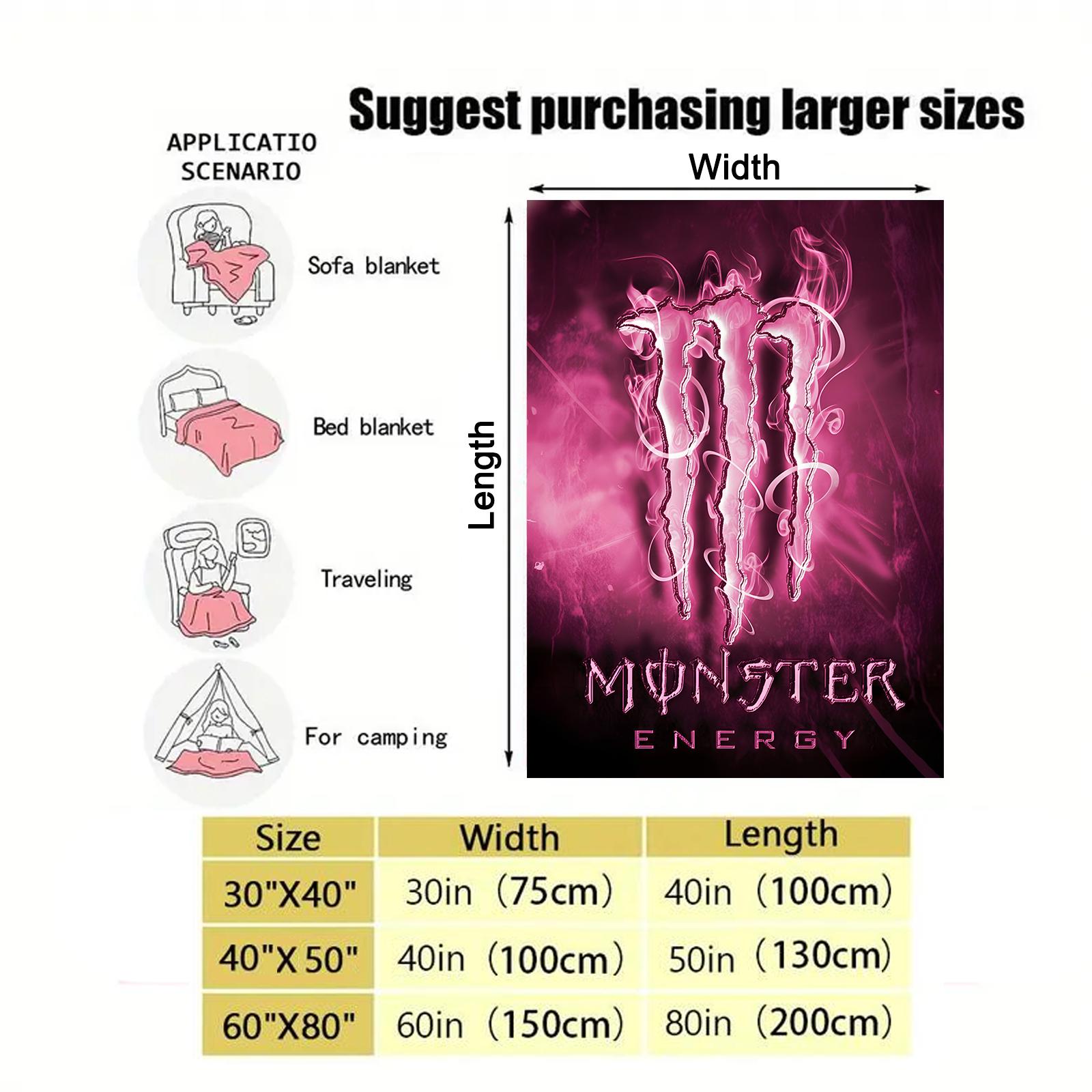 Monster Energy Pink Claw Logo Pattern Blanket,Neon Pink Smoke Energy Drink Plush Throw Blanket,Soft Warm Napping Blanket for Home Office Travel Camping