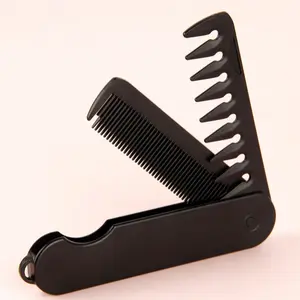 1 Black Wide Thin Double Tooth Folding Comb, Male Oily Hair, Texture Styling Comb, Beard Care Comb, Large Tooth Fine Tooth 2-In-1 Travel Carrying Pocket Comb, Women's Smooth Hair Hairdressing Comb, Back To School, Travel Holiday Essentials, Hair Accessori