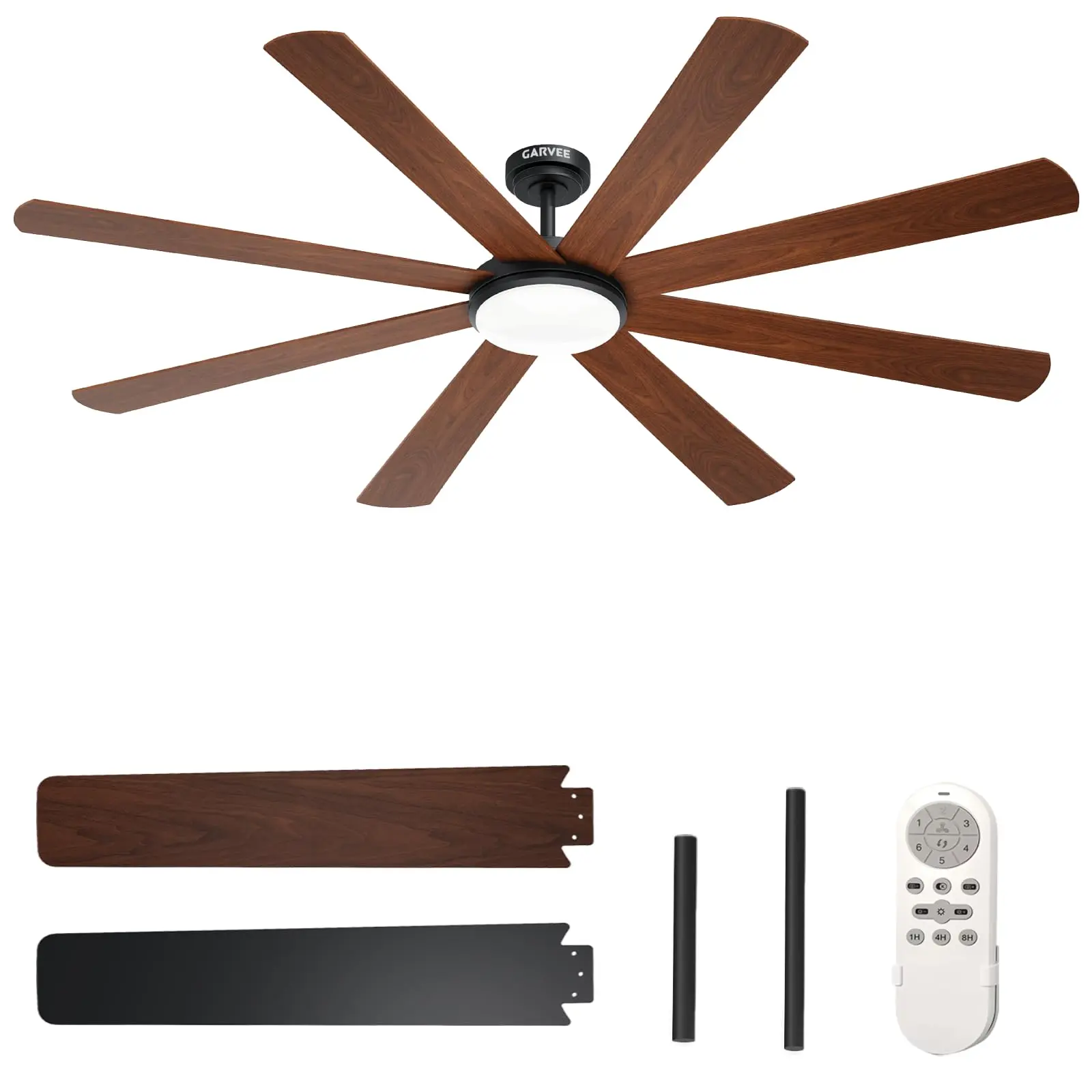 Modern 72 Inch Ceiling Fan with Light & Remote – 8 Quiet Reversible Blades, 6-Speed DC Motor, Dimmable LED