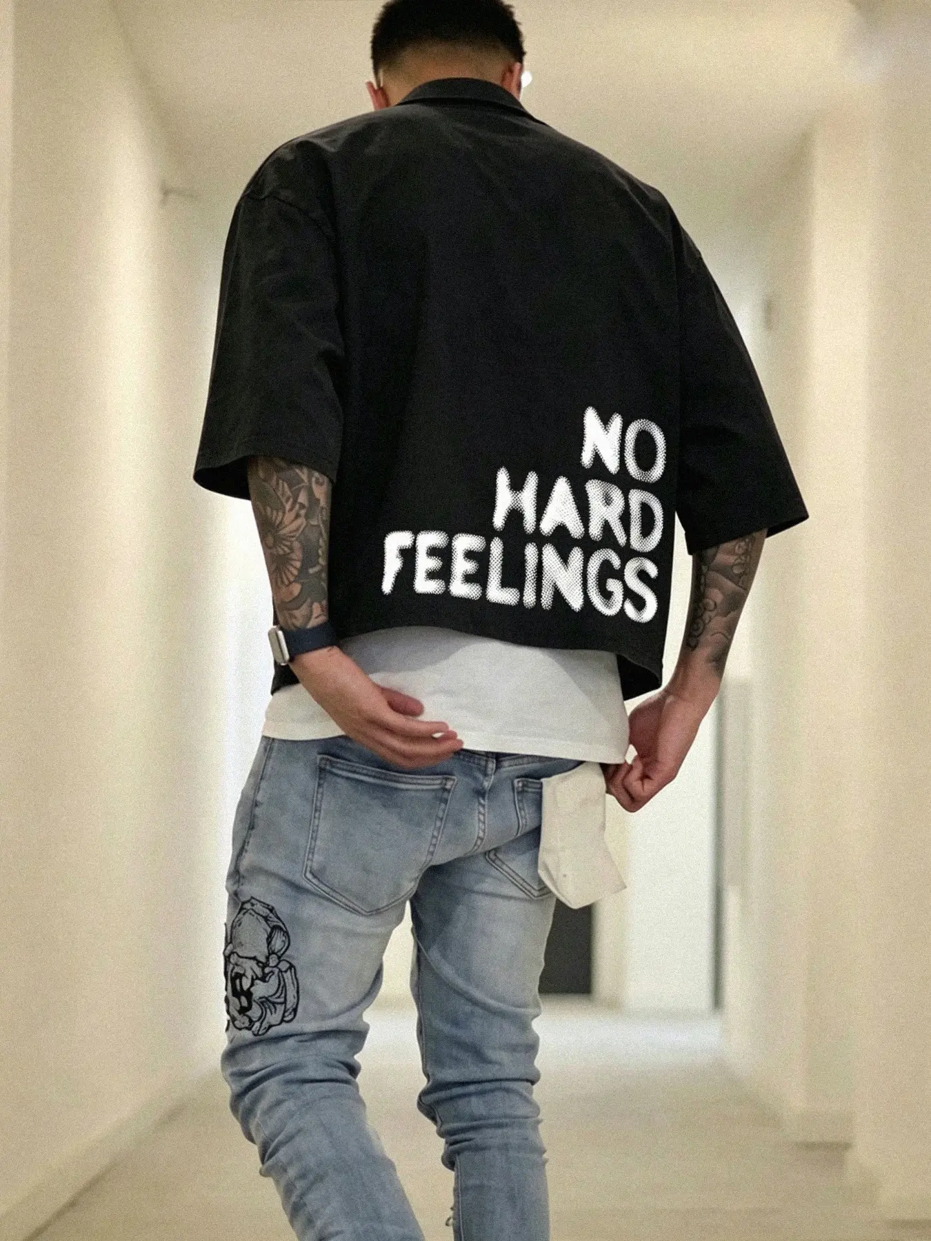 Men's Casual Shirt: Featuring a loose, cropped, oversized, Baggy fit and a minimalist handwritten-style graphic, crafted from lightweight, comfortable fabric, perfect for a simple, understated look—a new arrival for Summer 2026