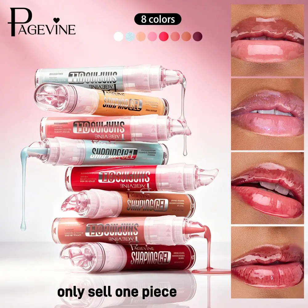 PAGEVINE Plump Shaping Lip Gloss,Lip Products Makeup,8 Shades,mirror glossy glass lip oil,3-in-1 plumping & moisturizing lip care,light non-sticky long-lasting hydration,fix dry chapped lips reduce lip lines,create juicy lips,nude makeup essential