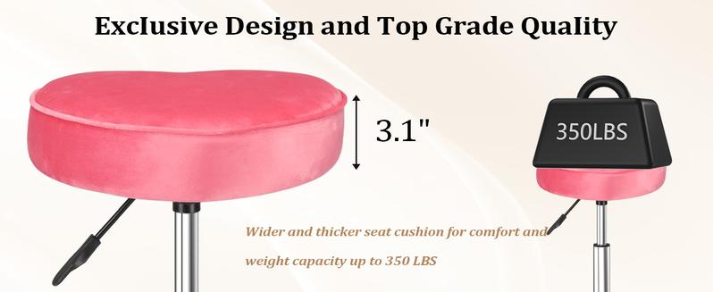 OmySalon Rolling Stool with Wheels, Hydraulic Massage Chair, Heart-Shaped Adjustable Salon Stool, Swivel Stools for Hair Stylist, Vanity SPA, Bar, Barber, Home Office, Tattoo, Hot Pink