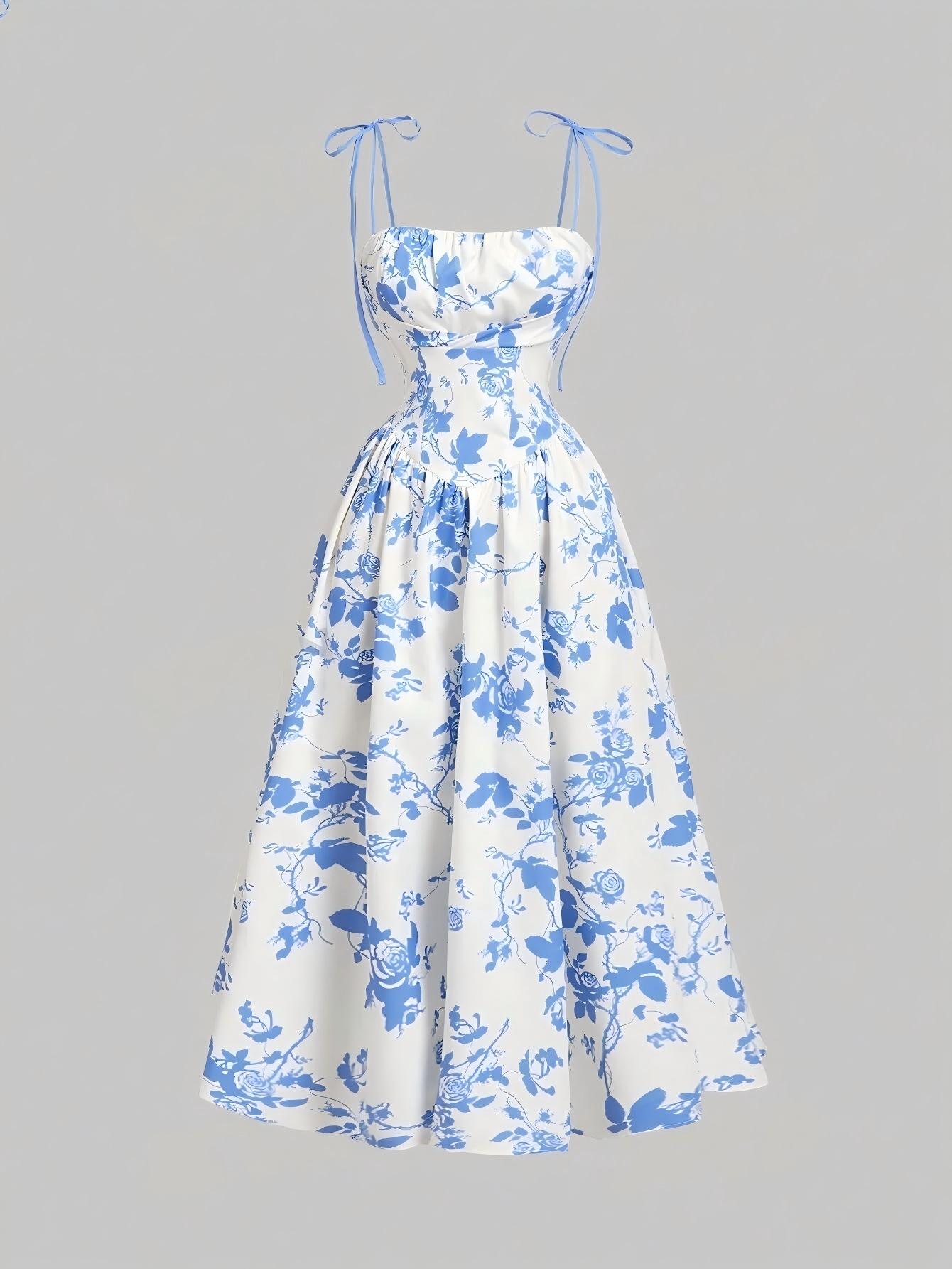 2026 vintage floral print temperament elegant intellectual waist slip dress for women