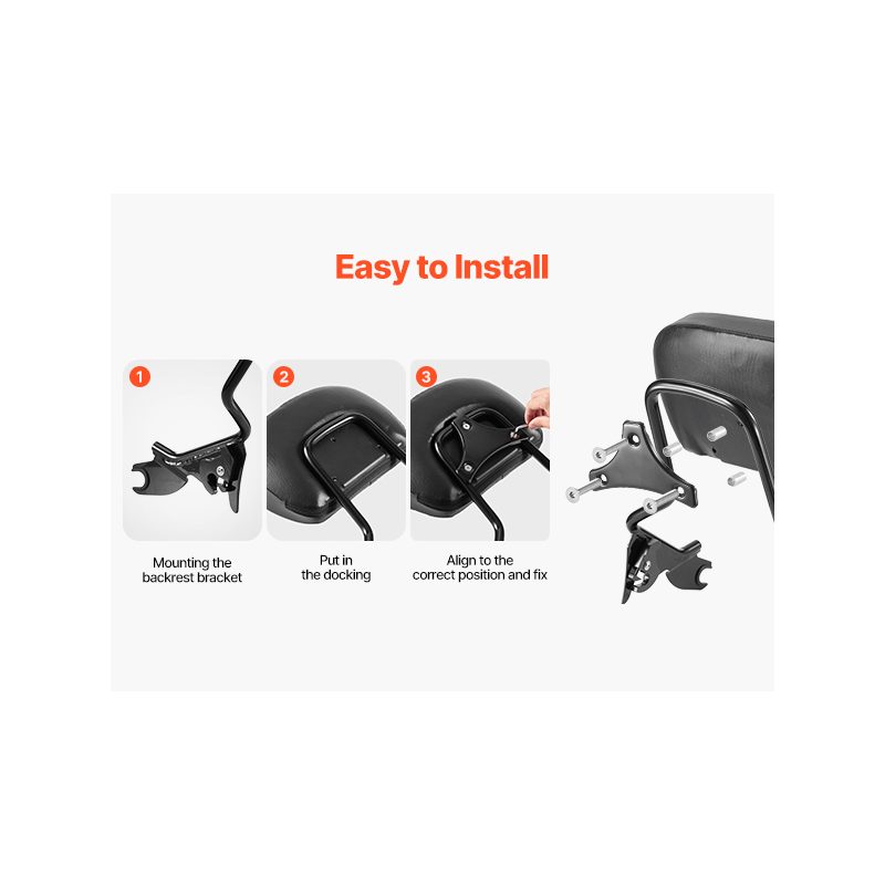 Detachable Motorcycle Passenger Backrest, Compatible with Harley-Davidson Touring, Street Glide, Road Glide, Road King, 16-Inch Height, Black