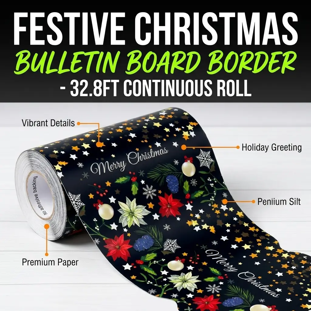 Christmas Theme Border Bulletin Board Decoration, Wave Edge Design, Free Cut, Classroom Decor, DIY Craft, Party Background