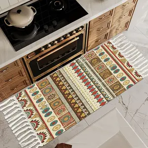 1pc Mysterious Boho Multi-Patchwork Kitchen Rug, Vintage Ethnic Pattern Non-Slip Mat for Entryway Living Room Bedroom Multi-Scene, Soft Skin-Friendly & Easy to Clean, Exotic Home Decor Accent