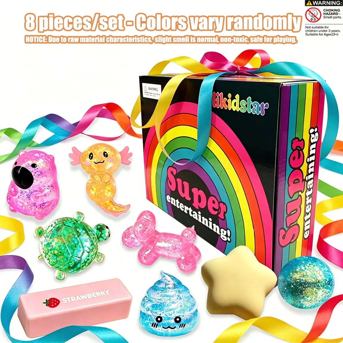 8-piece set - Boxed Maltose Stress Relieving Fingertip Toy, Sensory Set, Creative Slow Rebound Soft Clay Toy, Party Gift, 8 Different Styles, Soft Clay Toy Set