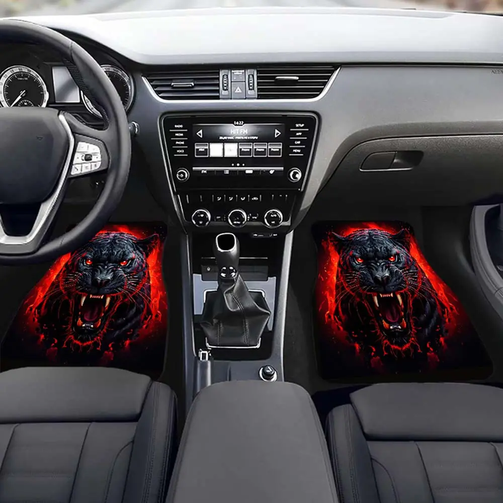 4pcs Black Universal Printed Car Floor Mat Set - Full Front and Rear Coverage Car Interior Accessories, Crystal Velvet Car Floor Mats for Sedans, Vans, SUVs