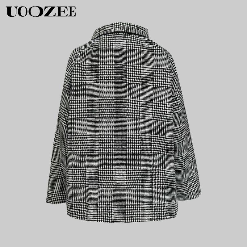 UOOZEE  TikTok Exclusive Women's 2025 New Autumn Winter Coat Plaid Stand Collar Jacket, Fashion Retro Plaid Houndstooth Pattern Button Asymmetric Light Coat for Commuting, Casual Outing or Dating Fit Womenswear Elegance winter outfits coat jacketswomen