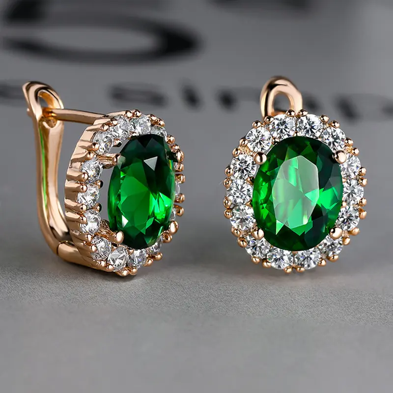 Minimal Champagne Gold Emerald Zircon Huggie Earrings Light Luxury Women Jewelry
