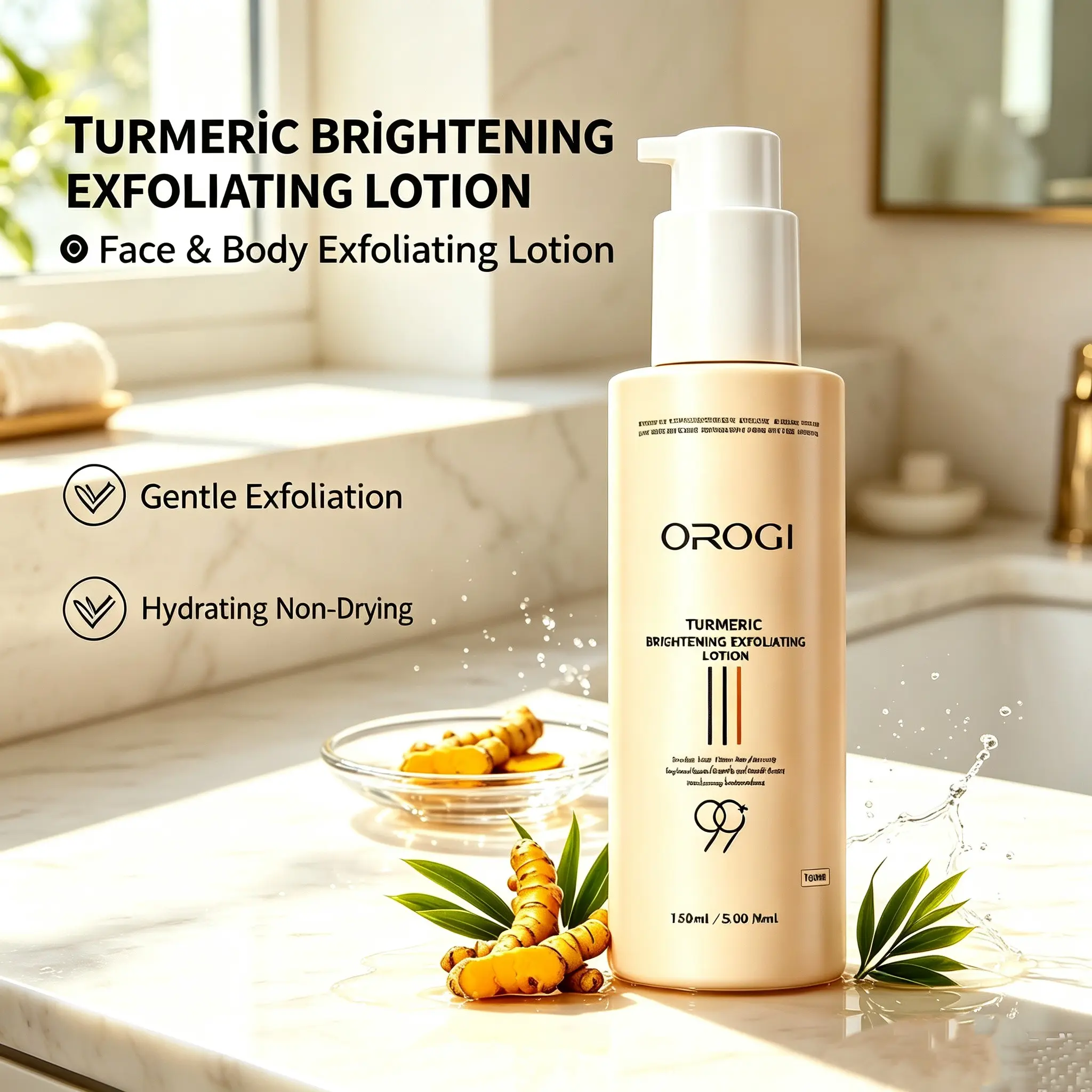Turmeric Brightening Exfoliating Lotion with Niacinamide and Tranexamic Acid, Face and Body Exfoliant, Universal Use, Skin Care