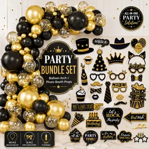 140-Piece Gold Birthday Party Combo Set, Balloon Arch + Photo Props, Perfect for Celebrations, Stylish and Versatile Decor