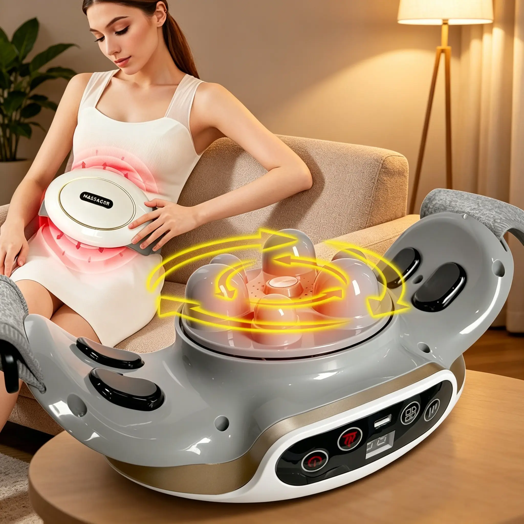 Advanced Multi-Function Heated Abdominal Massage Belt, Wireless USB Rechargeable, 3 Modes & Intensity Levels, Portable Design