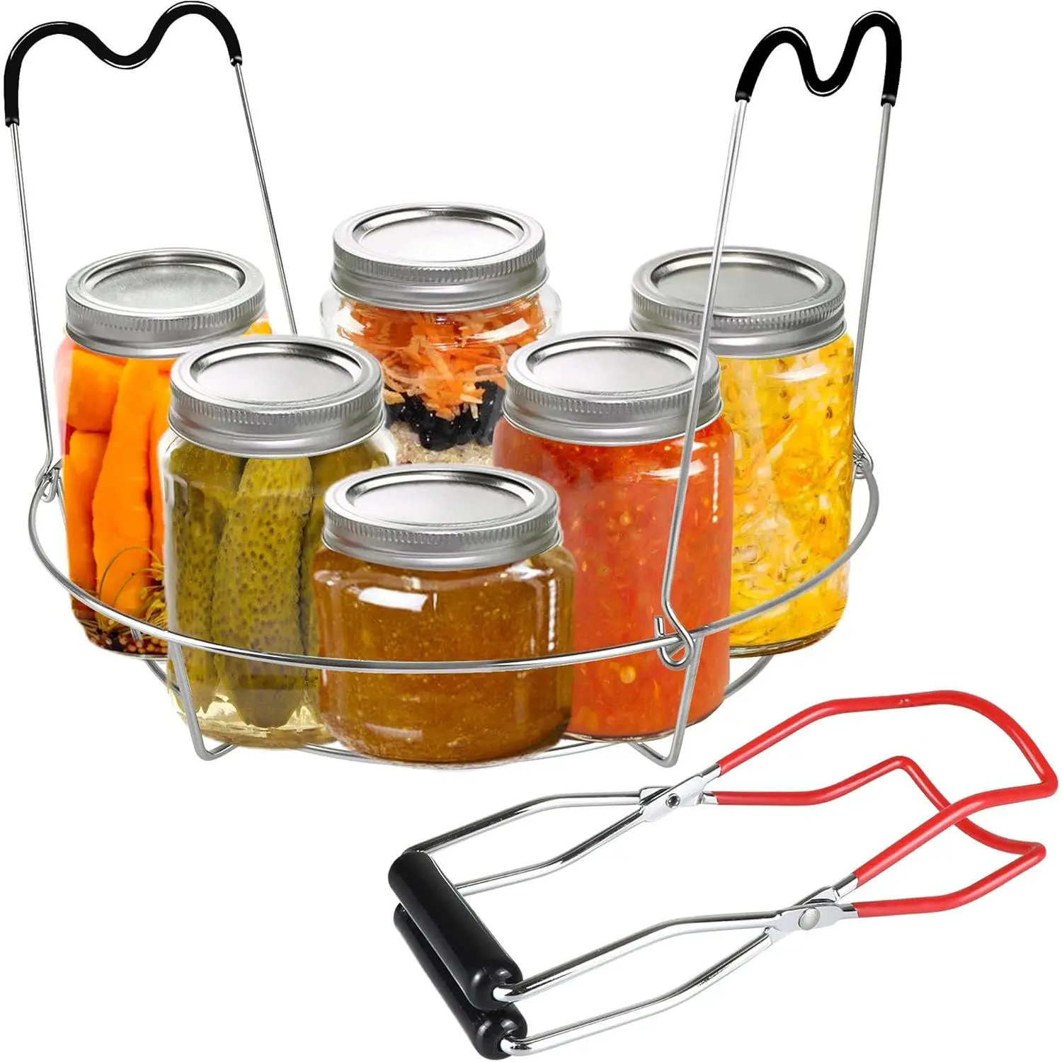 12in Stainless Steel Canning Rack with Contour Handles, Holds 7 Pint or 6 Quart Jars for Pressure Canner Pot