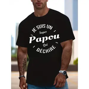 Casual Style, Men's T-Shirt, Je Suis Un Super Papou Qui Dechire Text Design, Summer Daily Wear, Gift For Grandfather