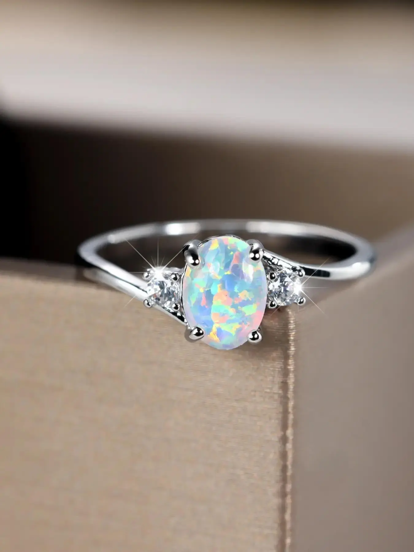 Elegant Synthetic Opal Rings for Women Delicate Jewelry Perfect for Engagement Weddings Party, Daily Wear Anniversary Gift （with box）