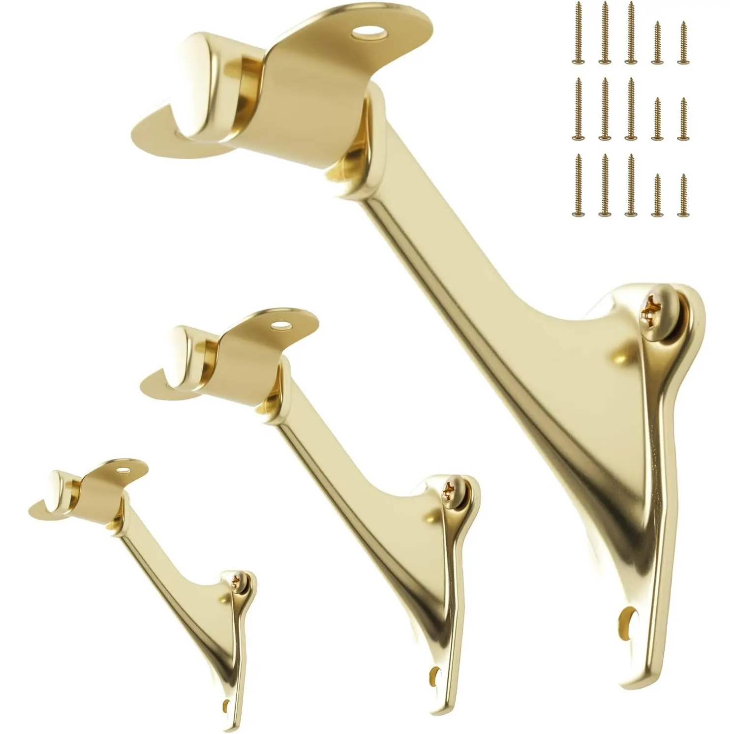 Handrail Bracket for Stairs, Bright Brass, 3 Pack