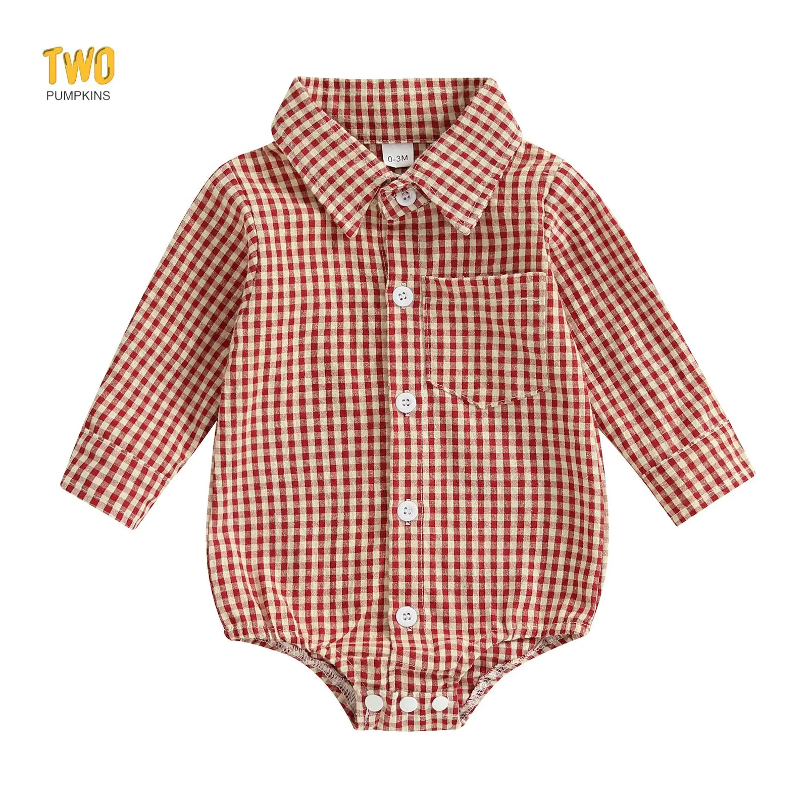 Baby Plaid Romper Boys Girls Button Down Bodysuit Long Sleeve Lapel Neck Tops Fall Clothes  0-18 Months