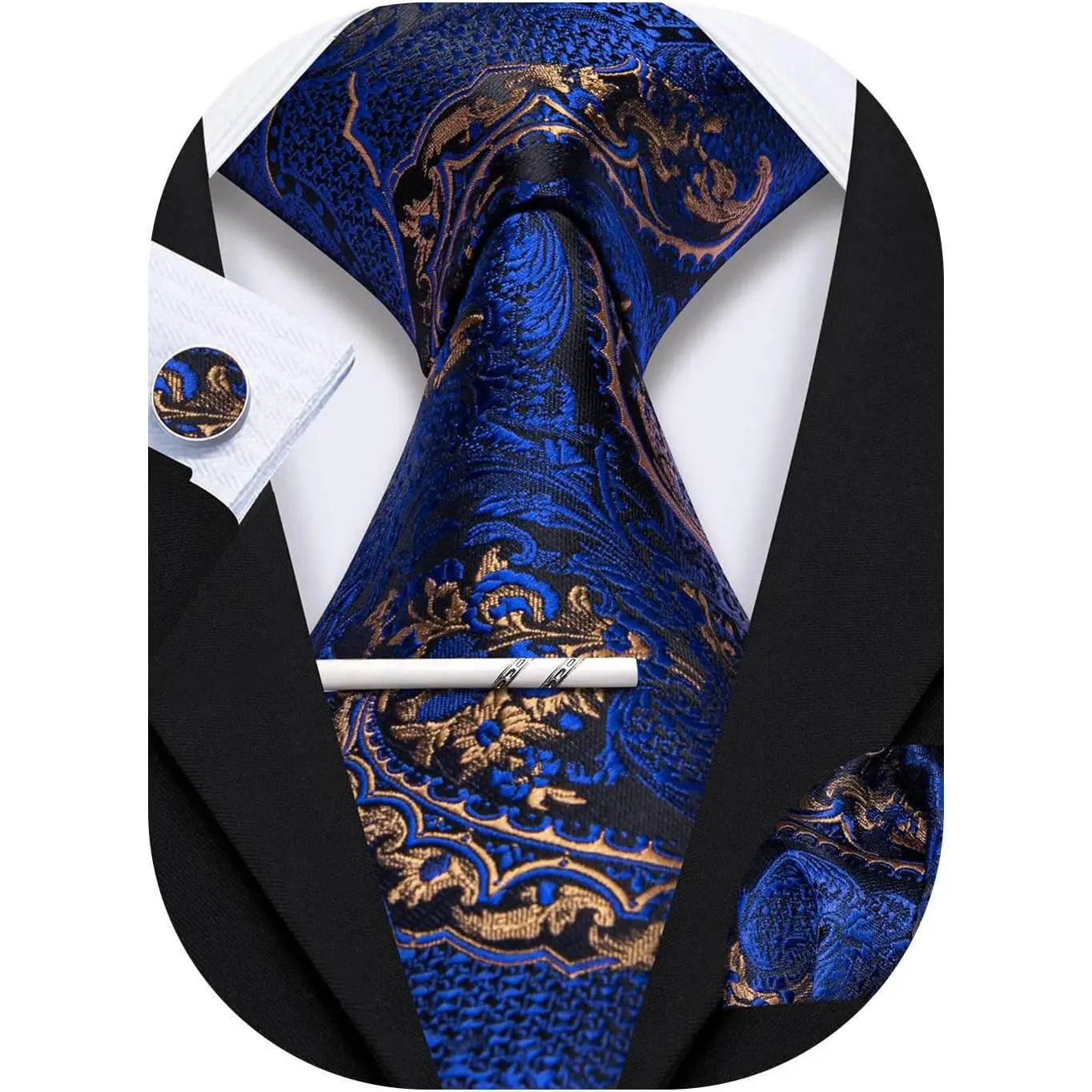 Mens Ties Set Wedding Paisley Neckties with Handkerchief Cufflinks Formal Business