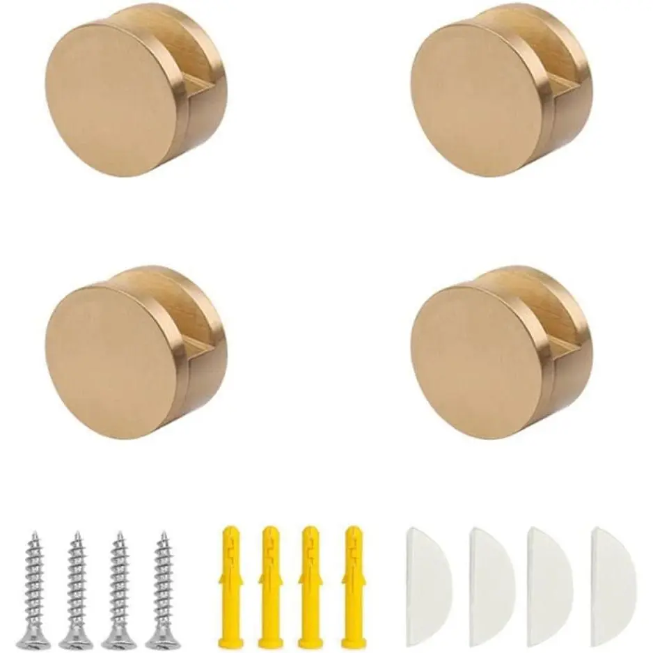 Mirror Clip Glass Clips Clamps Holder Round Shape Wall-Mounted Mirrors Bracket Bathroom Mirrors Supporting Sheet Nail Dresser Mirror Fixed Fitting for 5-11mm Thick Mirror (4Pcs)