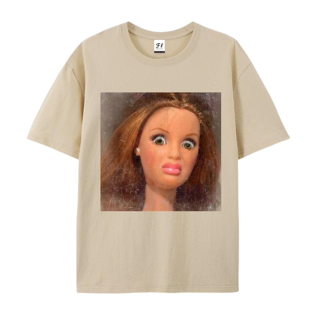 Funny Disgusted Doll Face Graphic Tee Women Y2K Aesthetic Crewneck Short Sleeve T-Shirt Casual Cotton Blend Summer Top for Teens Oversized Relatable Meme Streetwear Shirt