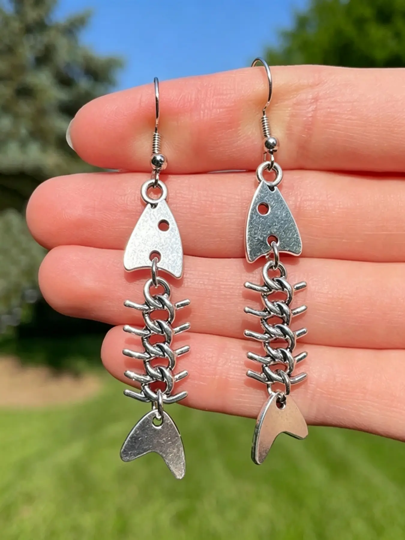 1 Pair Y2K Punk Metal Fishbone Earrings, Alloy Fishbone Shaped Ear Jewelry, Personalized Punk Fashion Jewelry Gifts for Women, Chunky Statement Earrings, Chunky Dangle Earrings