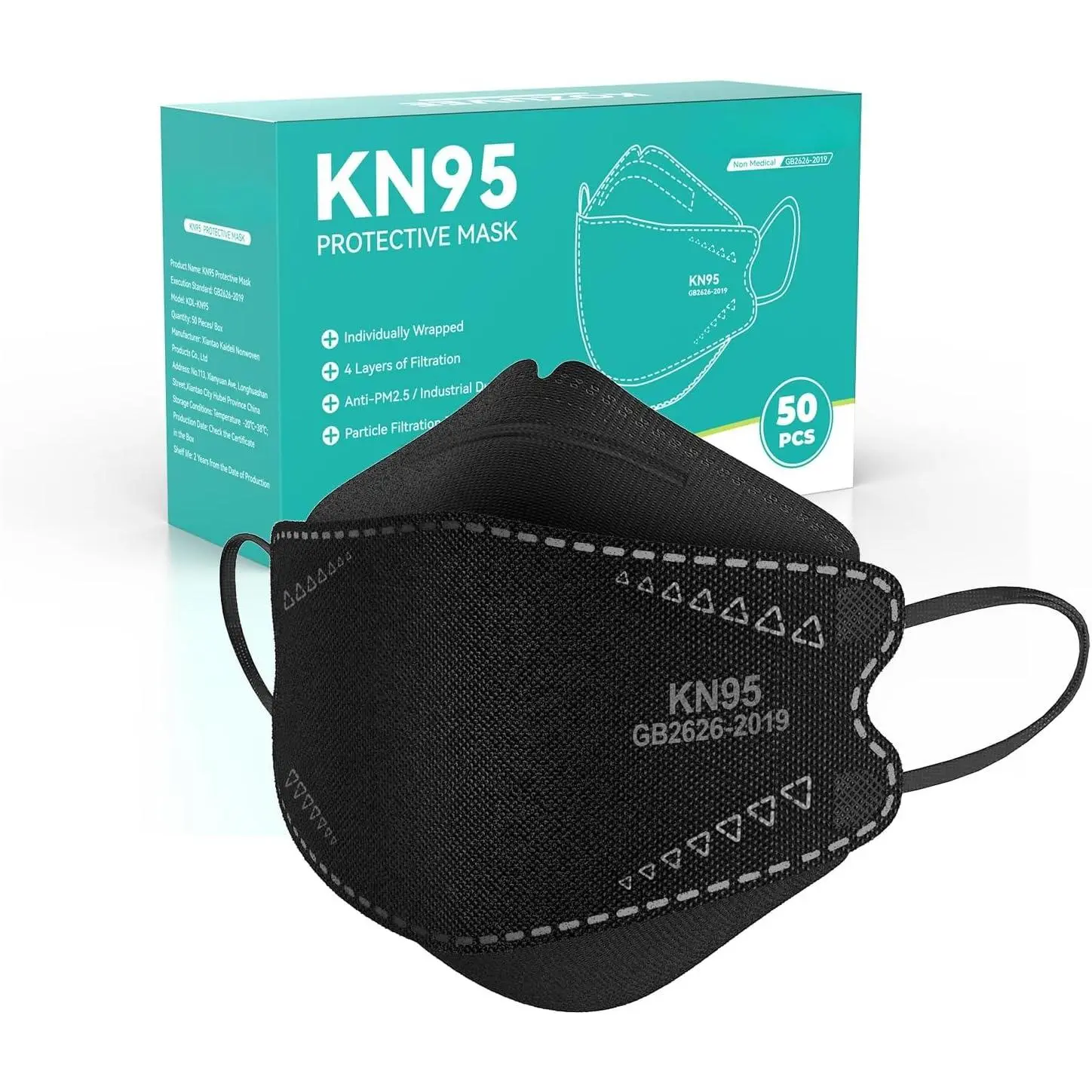 KN95 Protective Mask 50/100 Pack, 4-Layer Face Covers with 3D Design, Wide Ear Straps & Adjustable Nose Clip, Individually Wrapped for Daily Commuting, Safety Mask, Mask Fit, Face Covers & Mask