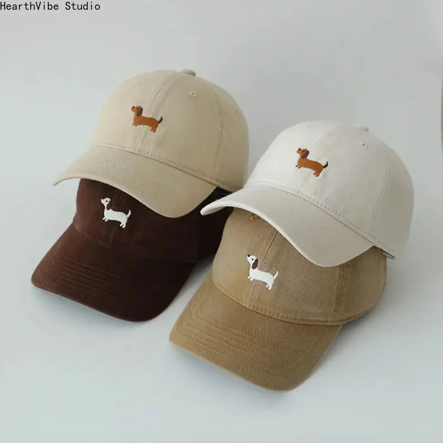 Dachshund Snapback Hat Embroidered Weiner Dog Cap Adjustable Cotton Trucker Sun Hat Casual Hip Hop Streetwear Headwear for Men Women Outdoor