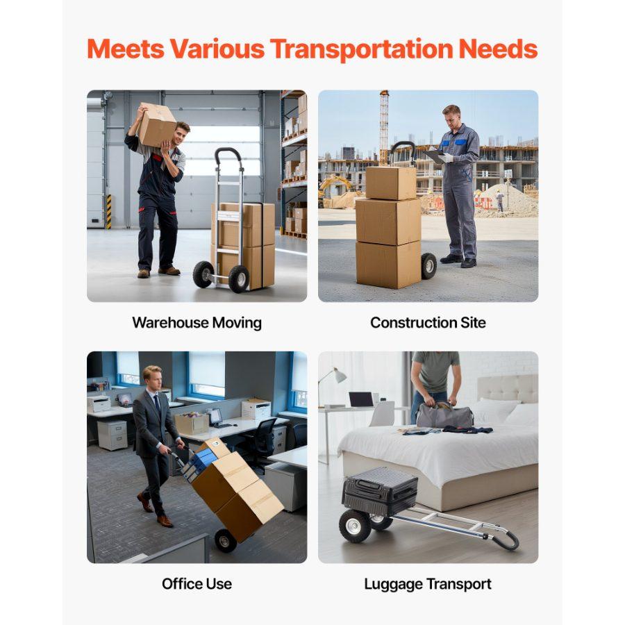 VEVOR Hand Truck, 500 lbs Load Capacity, Heavy-Duty Hand Truck Dolly with Non-Slip Wheels Handle, Aluminum Alloy Portable Trolley Dolly with Tie-down Strap for Moving Home, Office, Warehouse