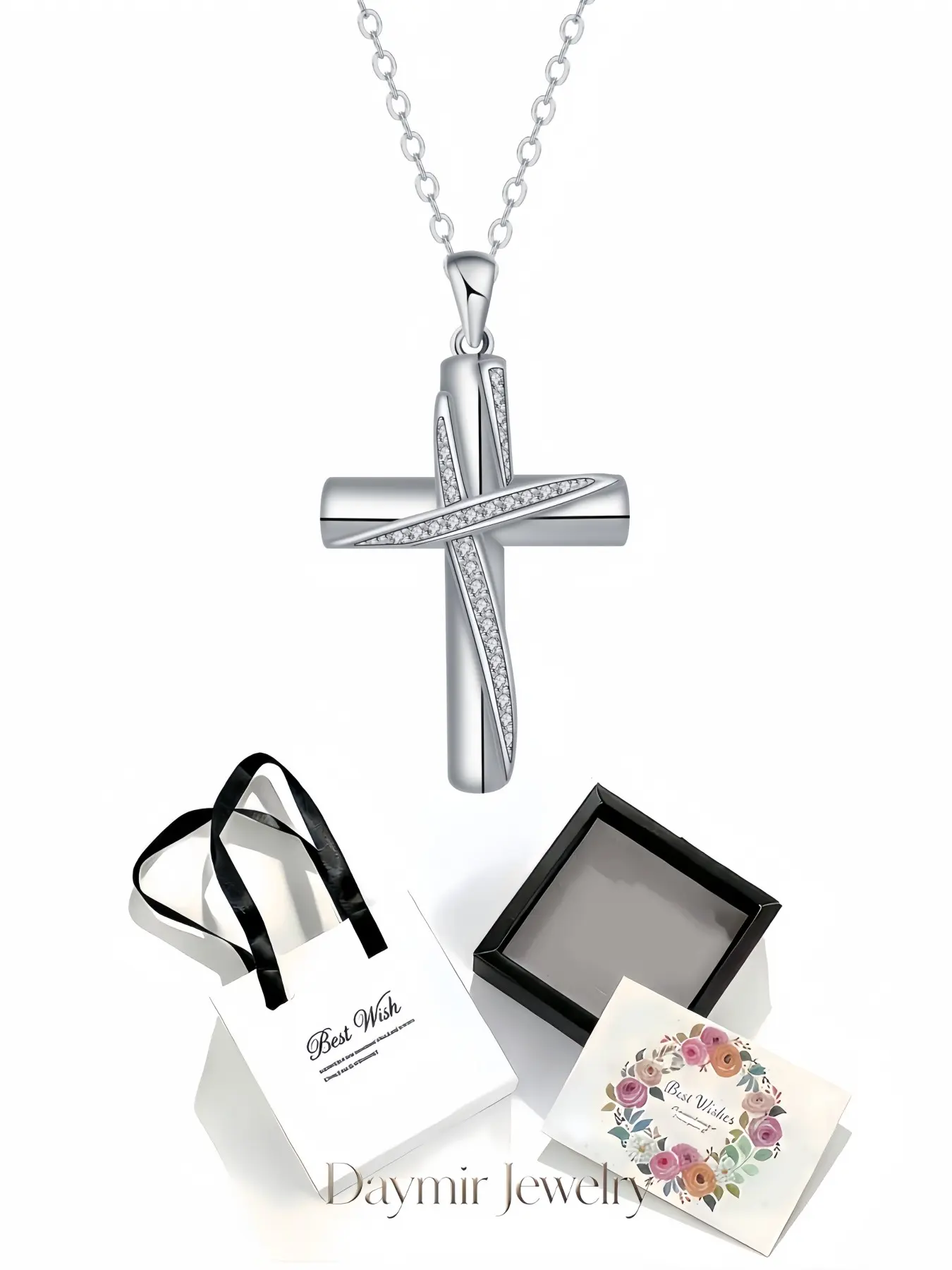 "Ember Diamond Cross" Stylish minimalist sparkling diamond cross necklace for women. Matched with an exquisite drawer jewelry box. Wonderful gift choice for birthdays, Mother’s Day, Valentine’s Day, Christmas and anniversaries.