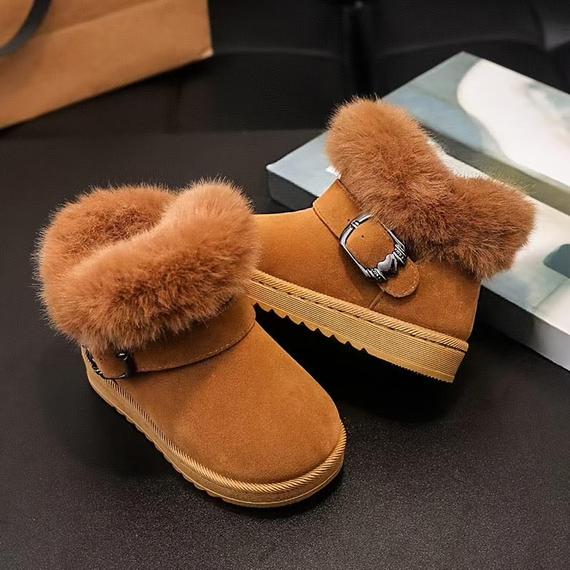 New[Girls' Winter Comfort Boots] Soft Fabric Lining, Durable Rubber Sole Girls' Winter Comfort Boots |             Slip-On Round Toe, Casual & Preppy Style, Perfect for Outdoor & Casual Attire, Minimalist Design